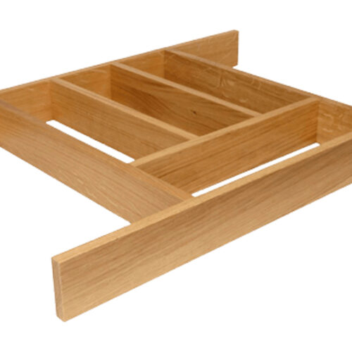 An wooden cutlery drawer insert.