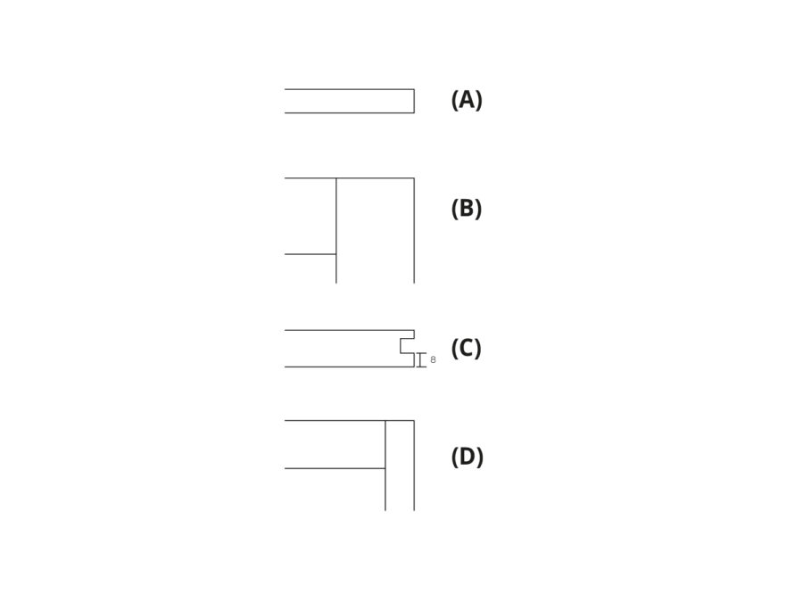 Detail view and dimensions of wooden kitchen cabinet doors