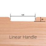 A wooden linear handle for a cabinet or drawer.