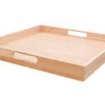 A wooden tray with handles.