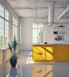 Modern Kitchen in Loft nterior (3d illustration)